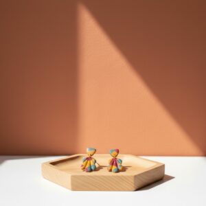 pendientes de diseño artesanal modelo Gaudi con resina y pan de oro By Pendula